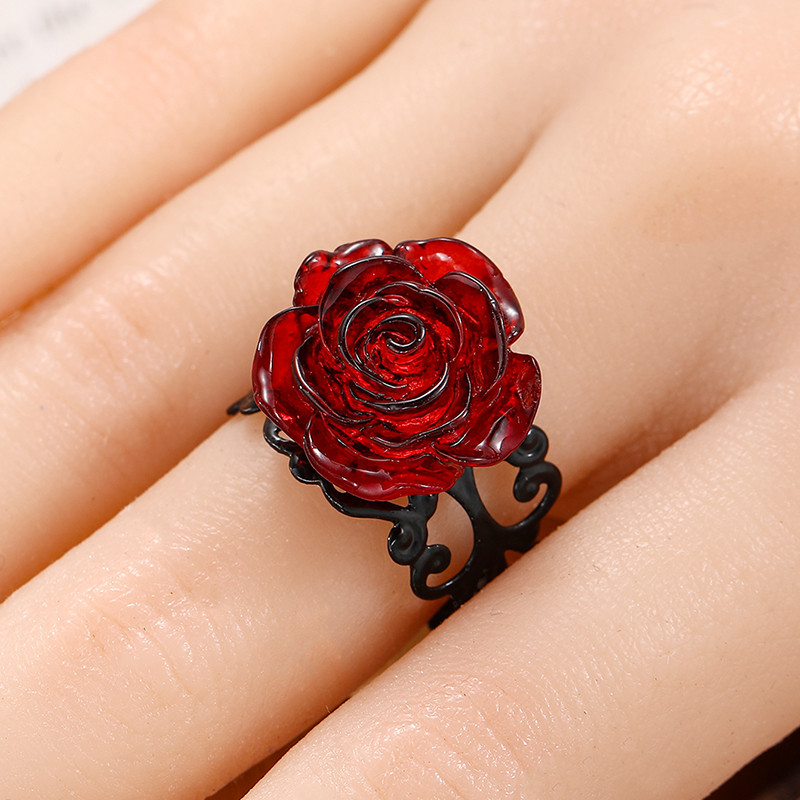 

1pc Gothic Red Rose Adjustable Ring Wizardry Gothic Style Jewelry