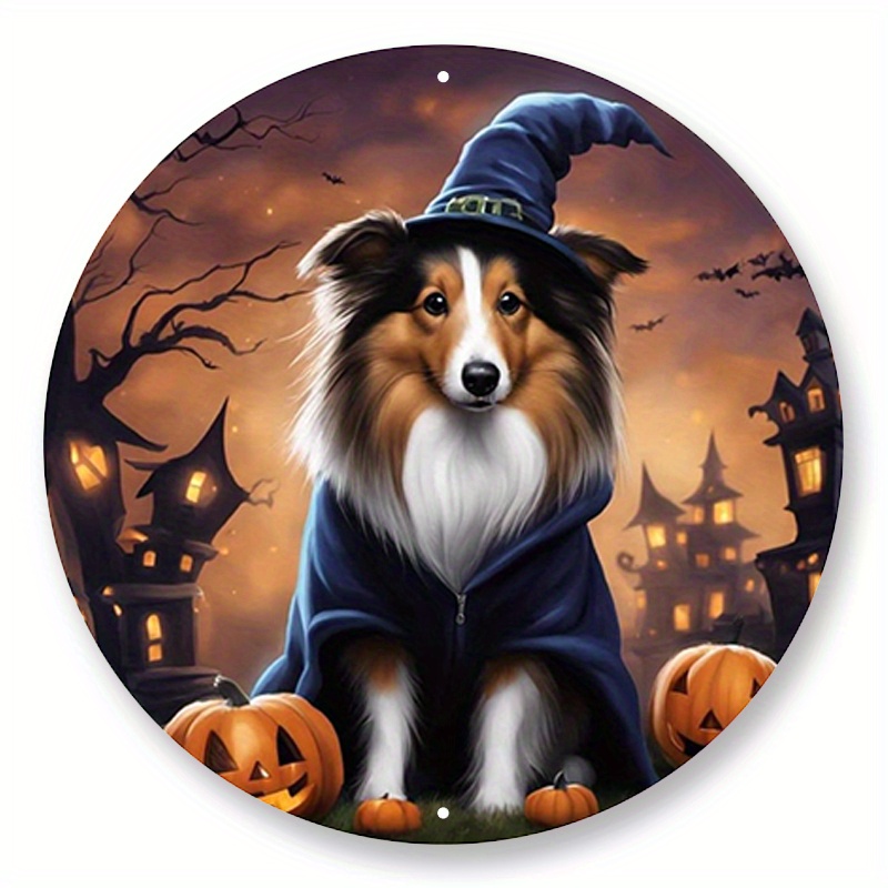 

1pc 8x8inch Aluminum Metal Sign Halloween Collie Wreath Sign, Metal Collie Sign, Collie Dog Sign, Wreath Attachment Sign