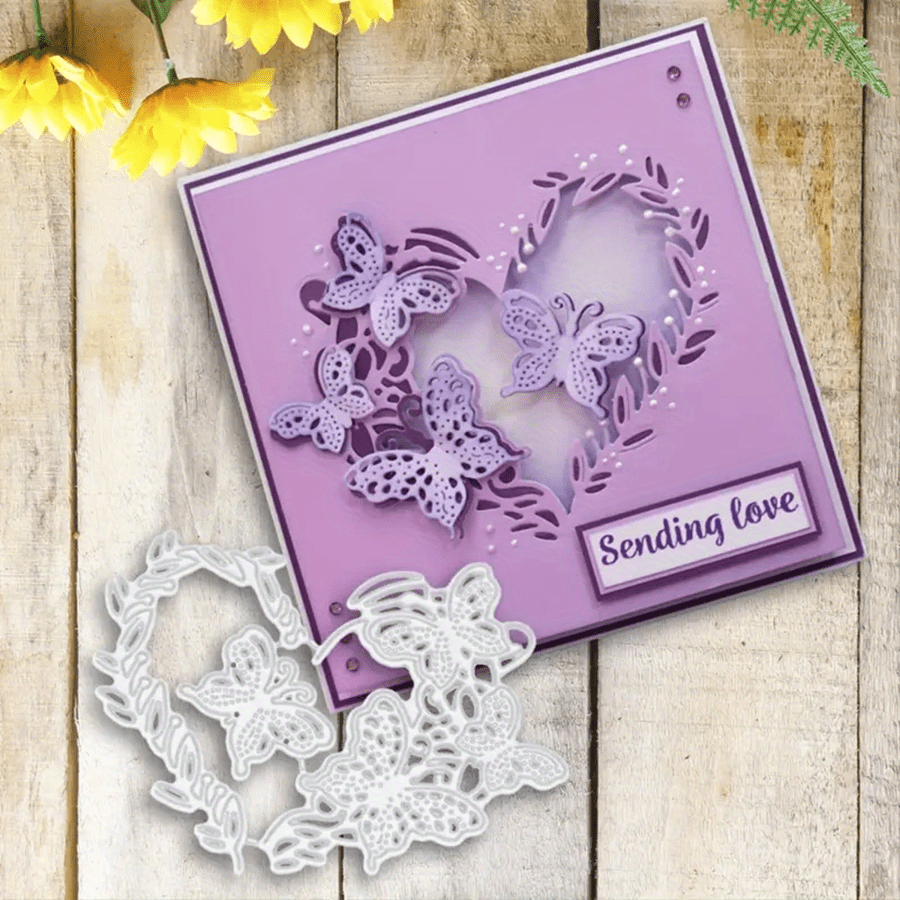 

1pc, Butterfly Love Heart Frame Ornament Carbon Steel Metal Embossing Paper Cutting Dies, Fresh Style Decoration For Envelope Greeting Card Photo Frame Diy Cutting Dies