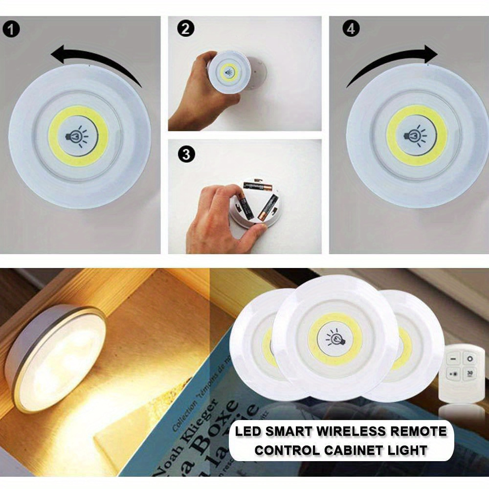 3pcs/6pcs Lumières De Placard Sans Fil Intelligentes À LED COB Avec Télécommande - Parfait Pour Les Armoires, La Cuisine Et Plus   détails 2
