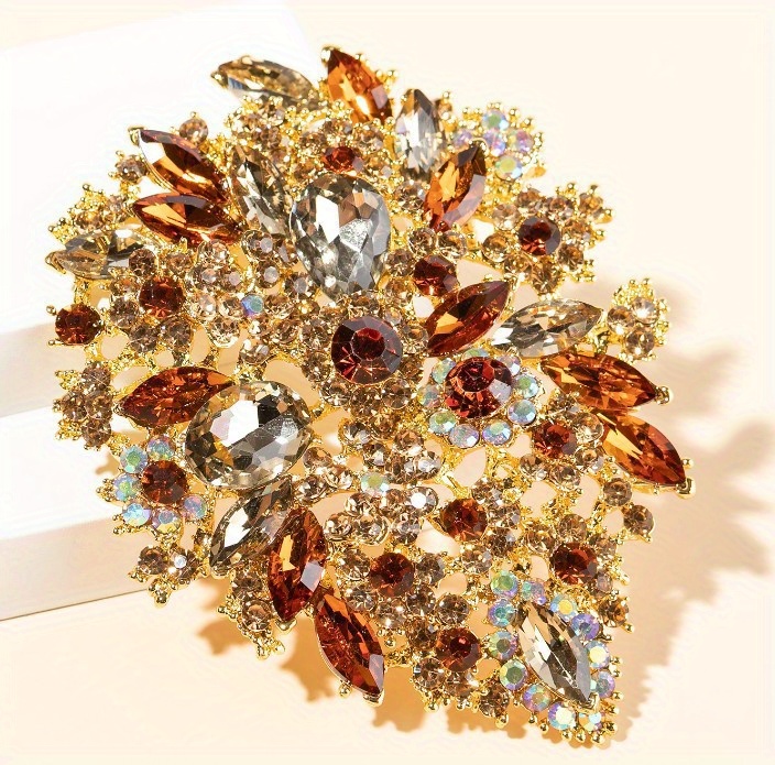 1pc Retro Exaggerated Temperament Large Crystal Glass Brooches for Men, Luxury Multicolor Rhinestone Pins details 2