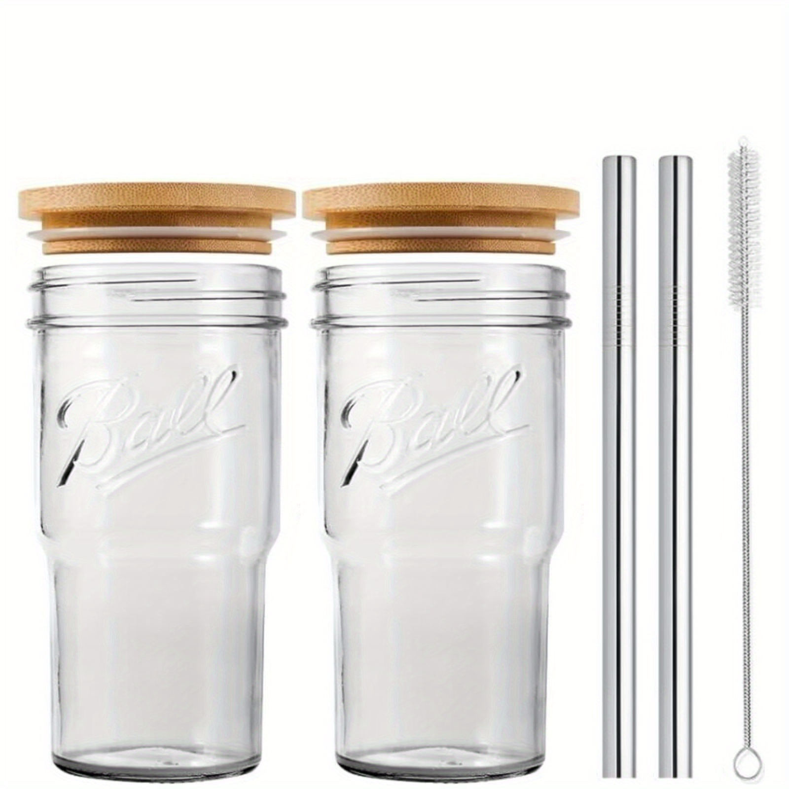 Glass Can With Bamboo Lid, Glass Straw And Straw Brush, Iced Coffee Glass  Cup, Chisme Design Soda Glass Can For Restaurant, Coffee Shop, Juice Bar -  Temu