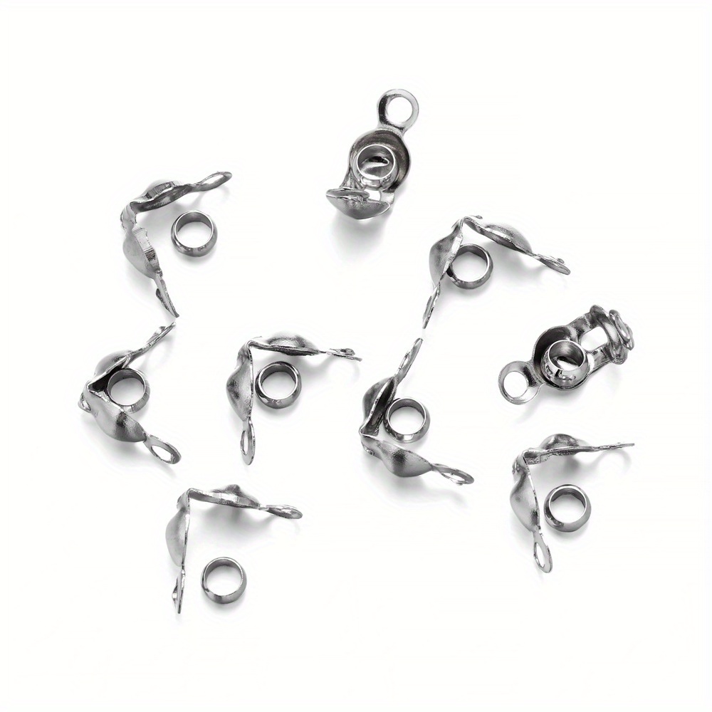 50pcs/lot Stainless Steel Crimp Beads End Caps Connector Findings For Necklace Chain Jewelry Making Discovery