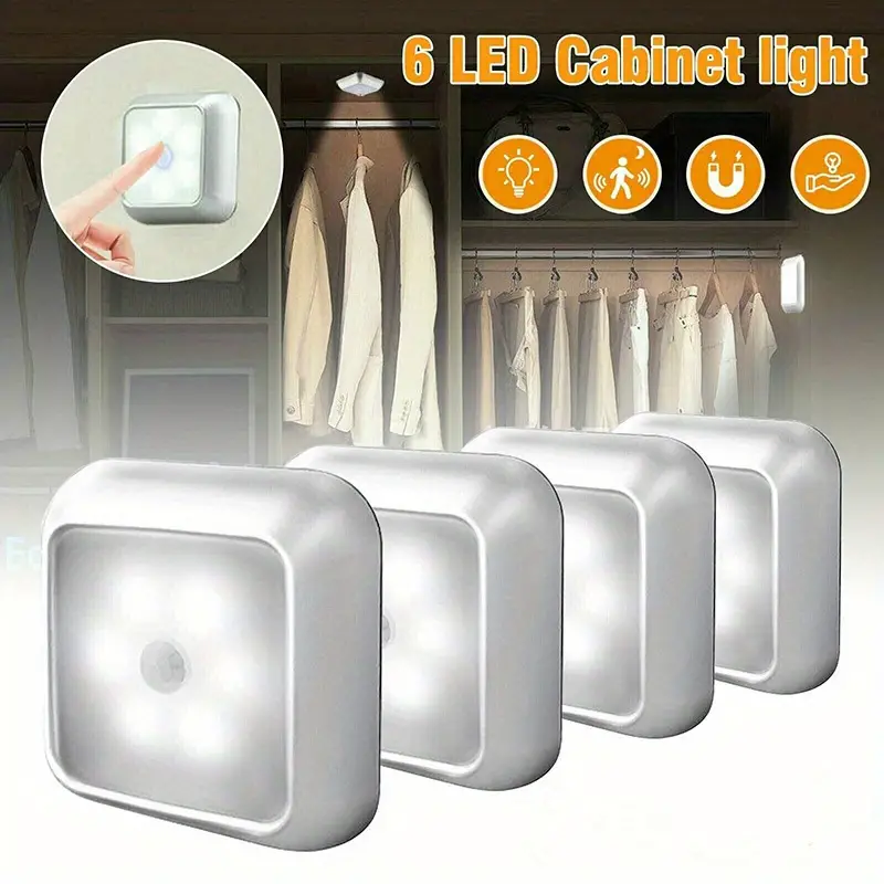 1pc 6 led motion sensor night light led wall lamp closet cabinet stair wireless for ladder bedroom corridor staircase indoor decoration light details 2