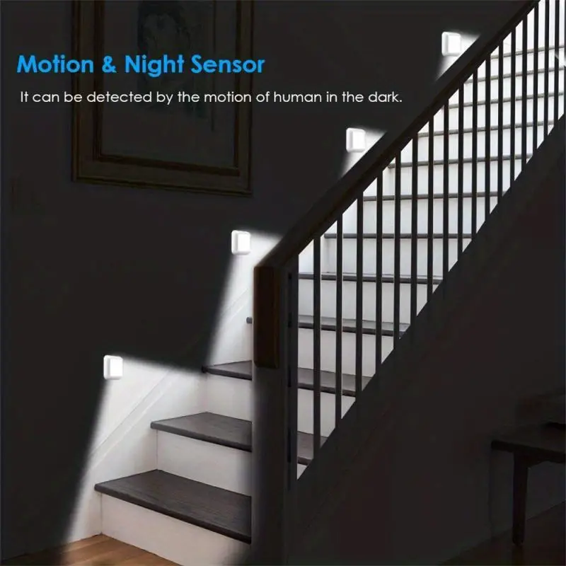 1pc 6 led motion sensor night light led wall lamp closet cabinet stair wireless for ladder bedroom corridor staircase indoor decoration light details 7