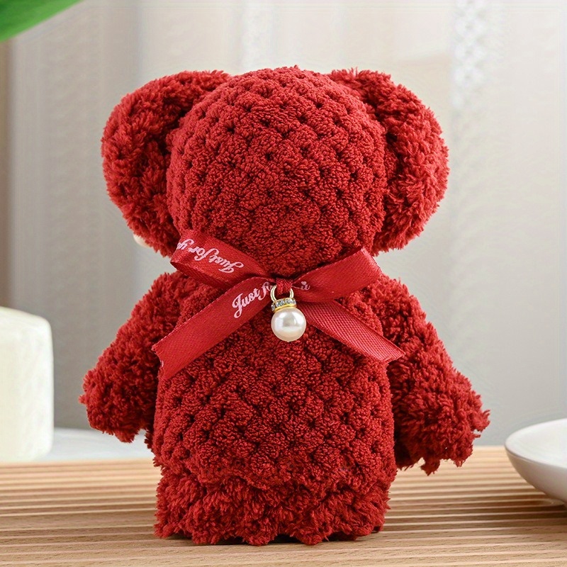 

1pc Plush Coral Velvet Bear Hand Towel - Absorbent Polyester Knit, , Bear Towel Gift, Wedding Gift