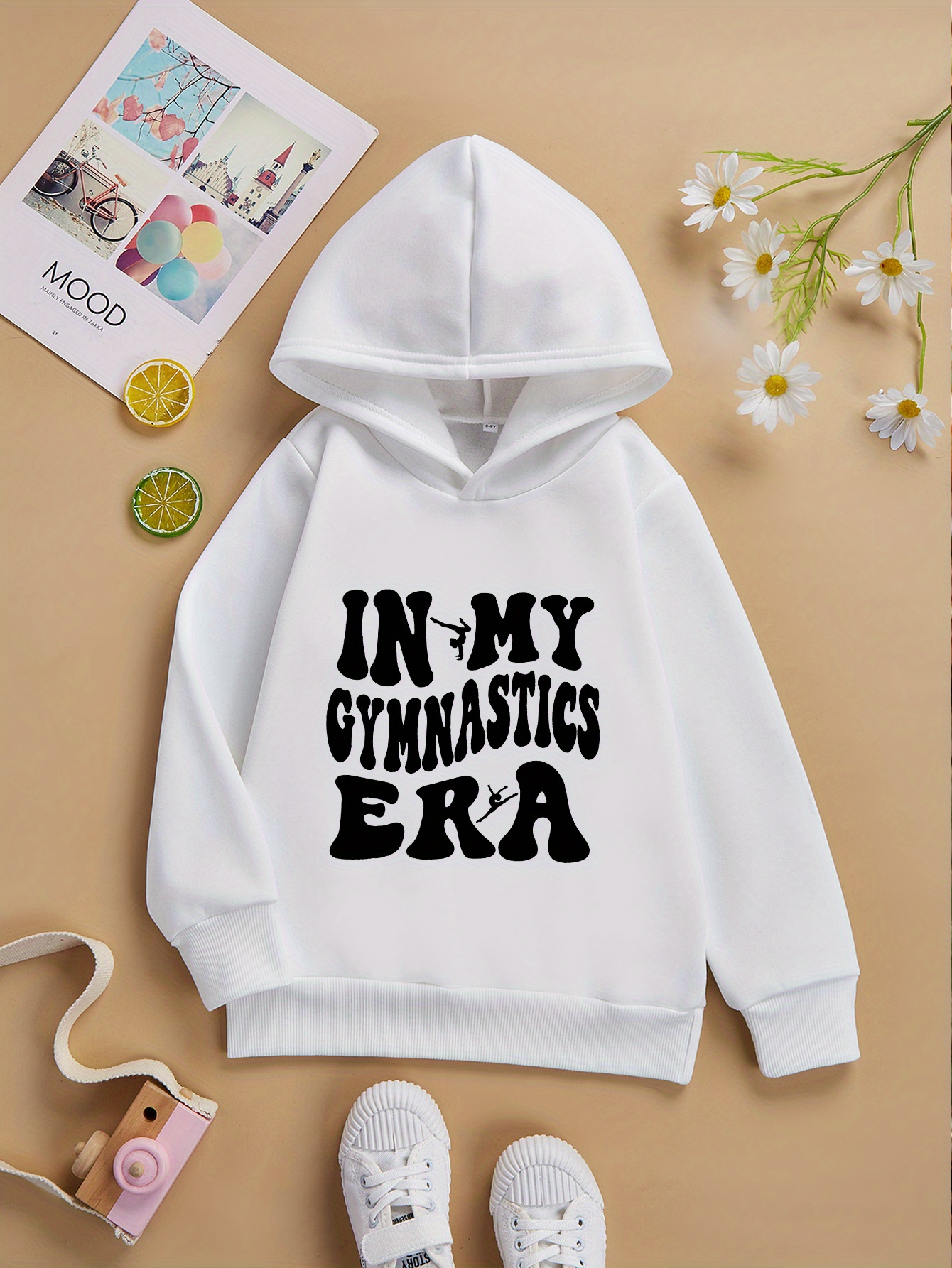 In My Gymnastics Era Graphic Print Hooded Sweatshirt Casual Long Sleeve  Girls Pullover Hoodies - Main Image