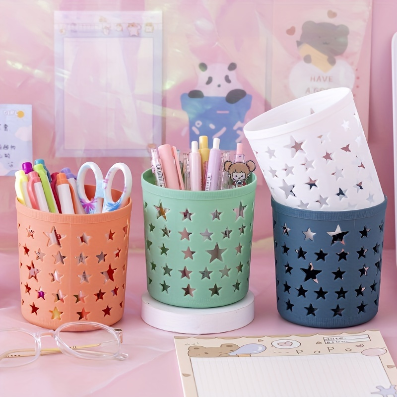 Creative Hollow Stars Pen Pencil Pot Holder Brush Storage Container Desk  Organizer Plastic Stationery Pen Holder Office Supplies