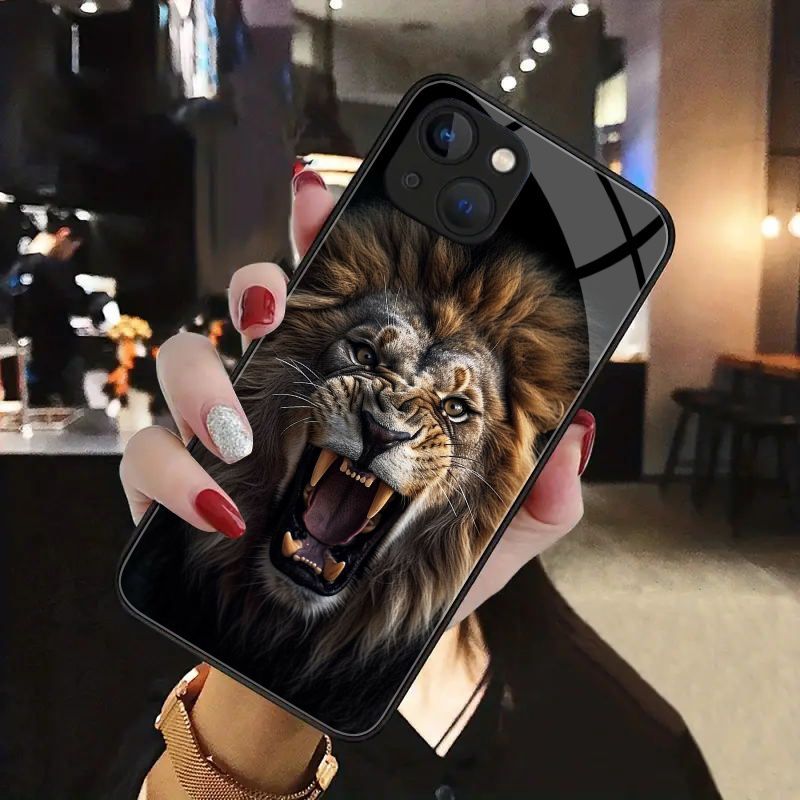 

Lion Pattern Anti-fall Tempered Glass Phone Case For Iphone 15pro Max/15pro/15plus/14 Pro Max/14 Plus/14 Pro/14/13 Pro Max/13 Pro/13/12 Pro Max/12 Pro Shockproof Soft Protective Cover