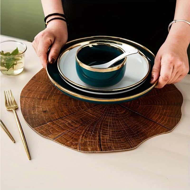 2pcs Imitation Wood Grain Placemat, Durable Coasters, PP Material Round  Placemat, Table Mat