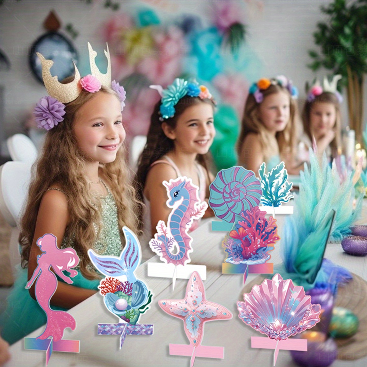 8pcs, New Mermaid Birthday Party Table With Honeycomb Flash Mermaid Table  Decoration, Birthday Party Underwater Ocean Theme Decoration Set, Table Deco
