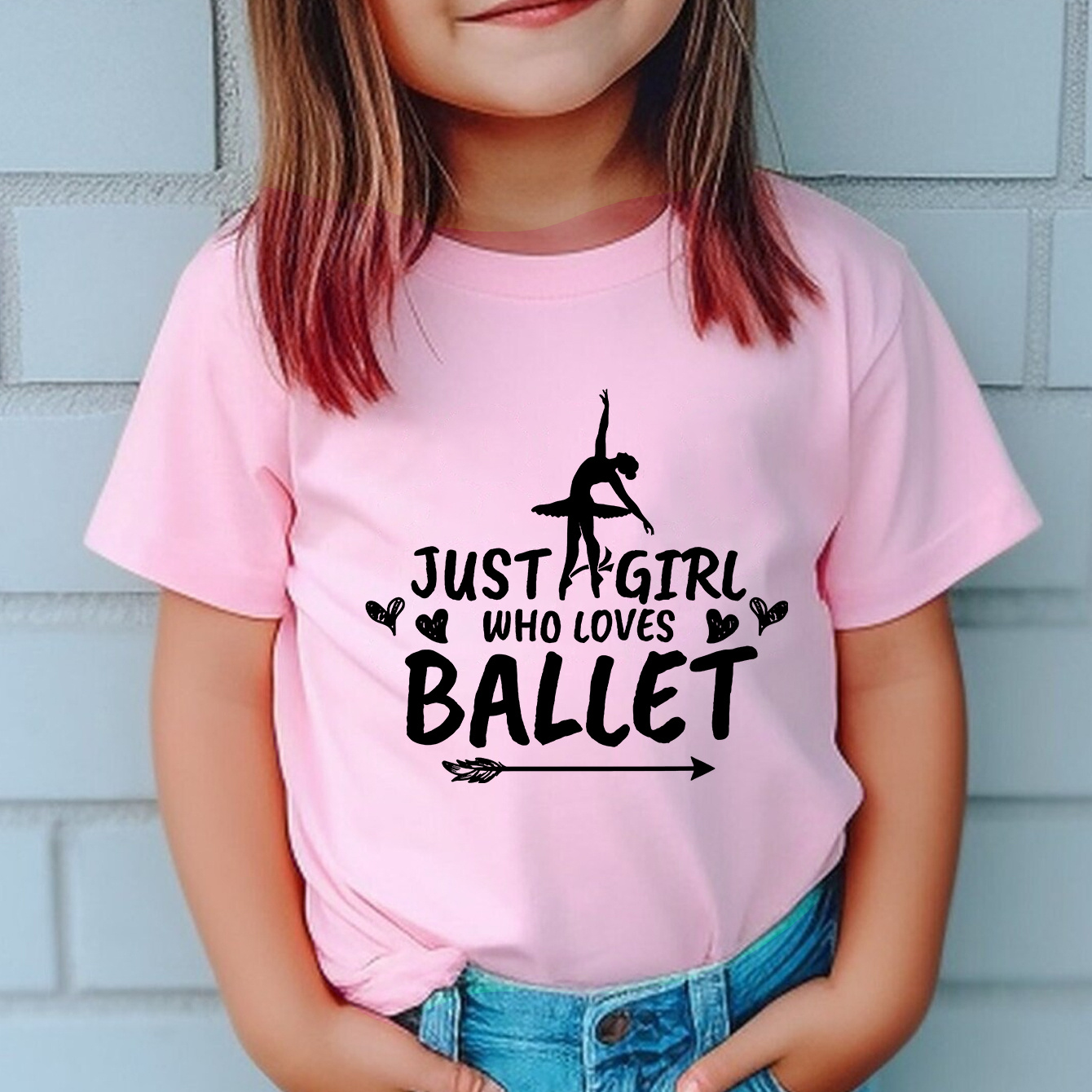 

Just A Girl Who Loves Ballet Print T-shirt, Casual Short Sleeve T-shirt For Girls Summer