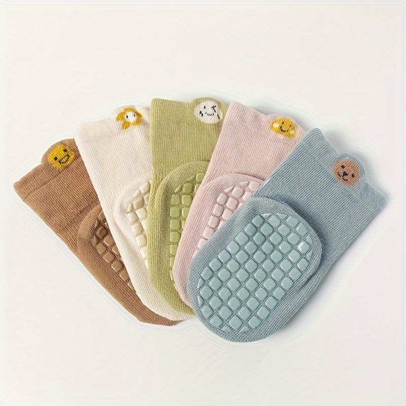 3 Pairs Baby Girl's Non Slip Socks - Animal Pattern Bottom Rubber Dot