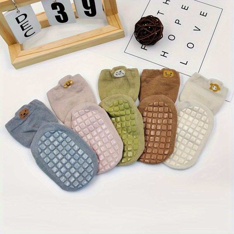 3 Pairs Baby Girl's Non Slip Socks - Animal Pattern Bottom Rubber Dot