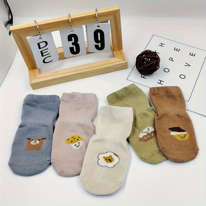 3 Pairs Baby Girl's Non Slip Socks - Animal Pattern Bottom Rubber Dot