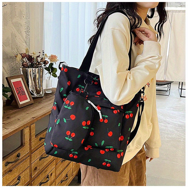 Sweet Cherry Print Tote Bag Aesthetic Shoulder Bag Cute - Temu