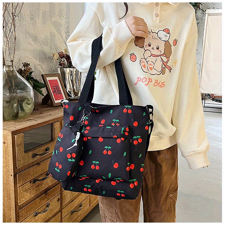 Sweet Cherry Print Tote Bag Aesthetic Shoulder Bag Cute - Temu