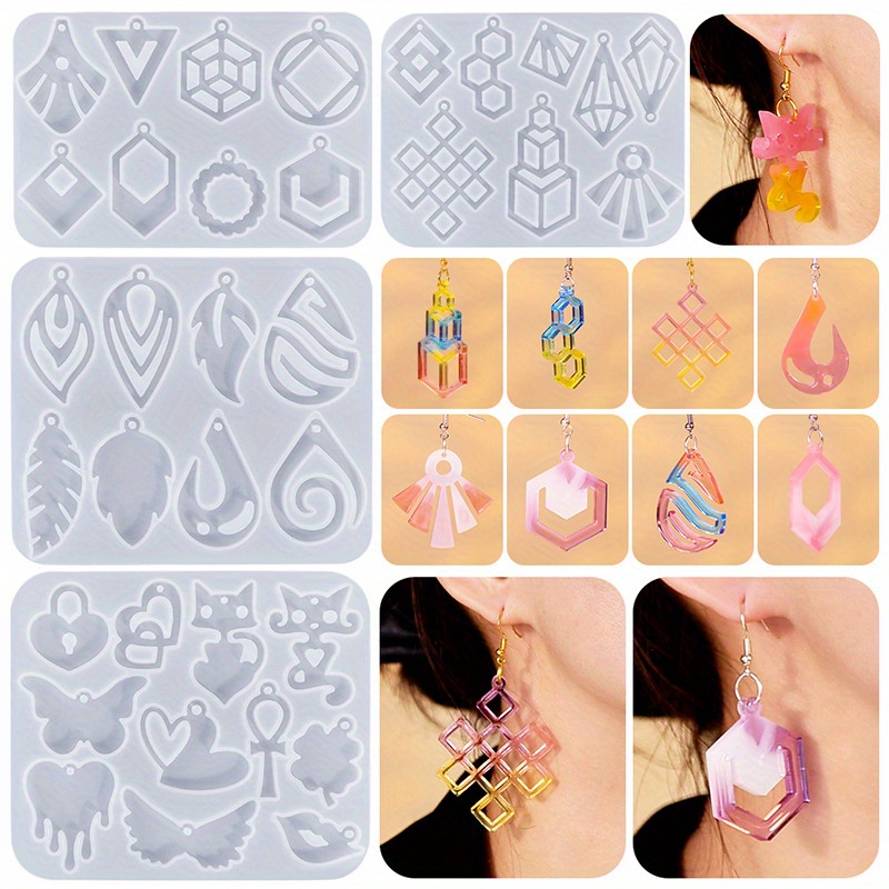 

4pcs/set Diy Crystal Drop Glue Retro Style Earrings Pendants Silicone Mold, Assorted Varieties Love Cat Water Drop Hanging Pendant Tag Piece Silicone Mold