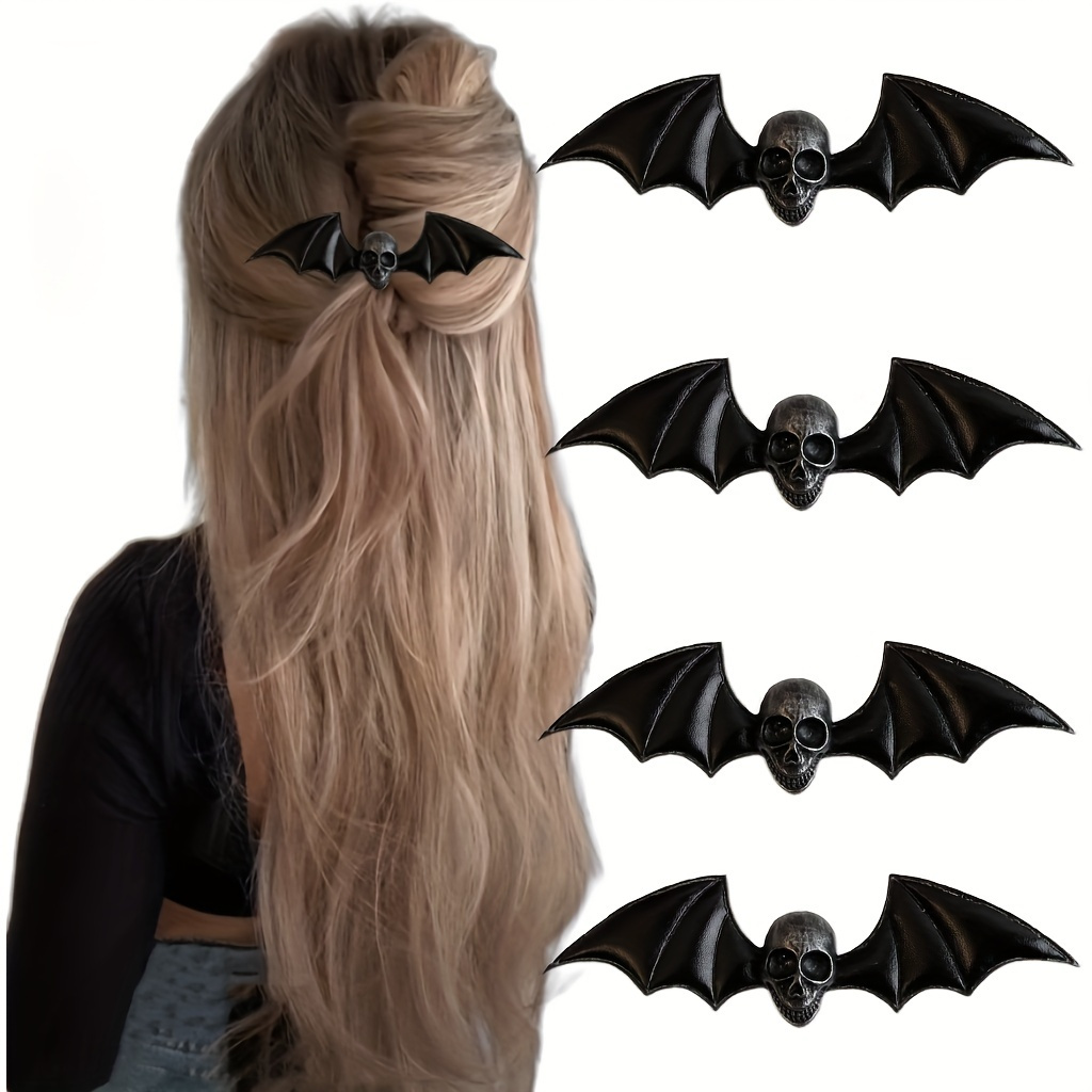 

3-piece Vampire Bat & Hair Clips - Punk Style Pu Leather Barrettes For Women And Girls, Perfect For Halloween Parties & Cosplay