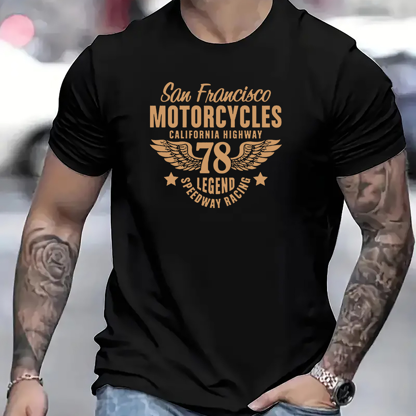 

San Francisco Motorcycles Print T Shirt, Tees For Men, Casual Short Sleeve T-shirt For Summer
