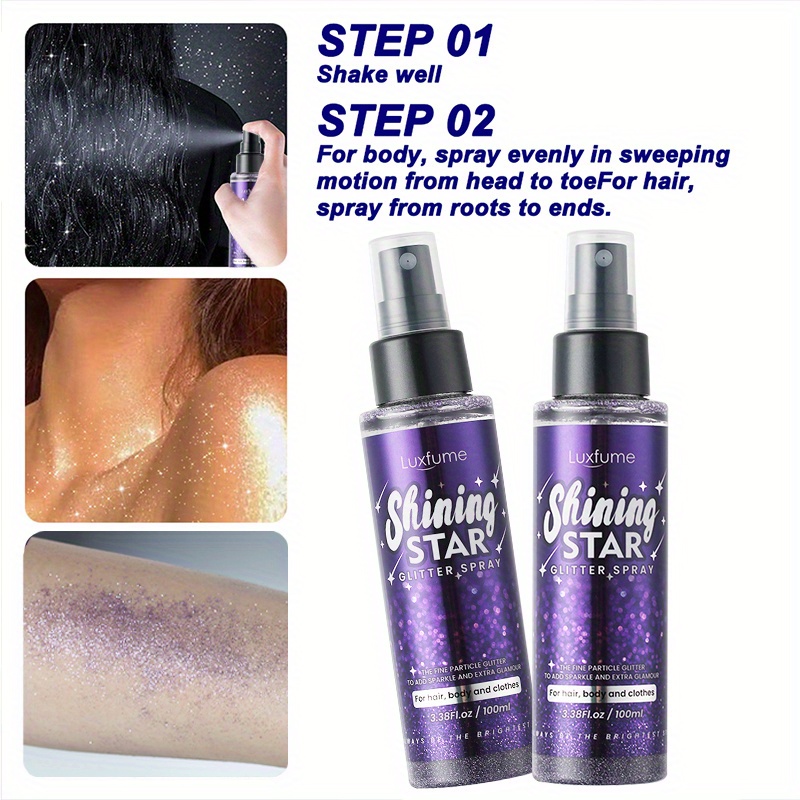 Body Glitter Spray, Shiny Glitter Hairspray, Quick-Drying Waterproof  Highlighter Face Makeup Spray for Women, Men, Clothing, Prom, Festival,  Party