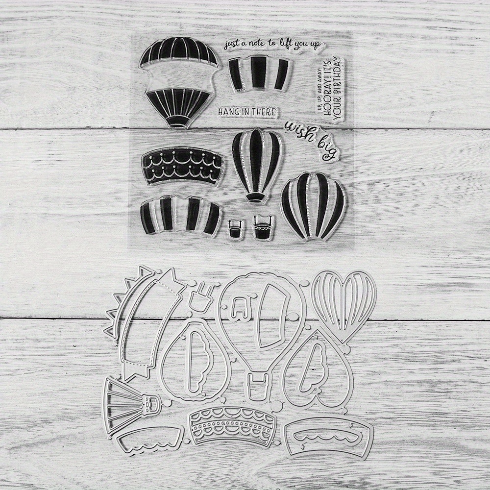  Hot Air Balloon Clear Stamps and Dies Set for DIY Card Making,  Clear Rubber Stamps and Dies for Card Sets for Crafting, DIY Scrapbooking Card  Making Tools
