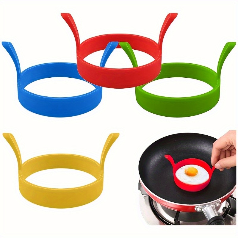 

4pcs Non-stick Egg Mold Pancake Ring With Round Shaper, Kitchen Cooking Silicone Fried Oven Poacher Pancake Egg Poach Ring Mould, Kitchen Stuff Kitchen Accessories Baking Supplies