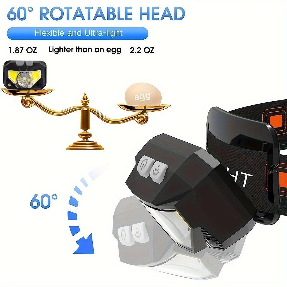 Rechargeable Headlamps, Super Bright Motion Sensor Headlight with 7 LED  Lighting Modes. Waterproof Lightweight Red Head Light Suitable for Kids and