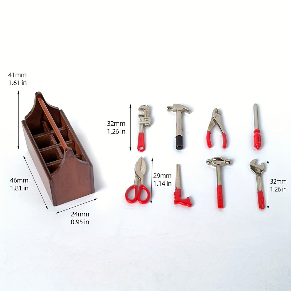 1/8pcs/set Mini Tools/Wooden Box Ornament, Miniature DIY House Accessories,  Toolbox Metal Alloy Repair Tool Set Model, Small Furniture Mini Crafts Sce