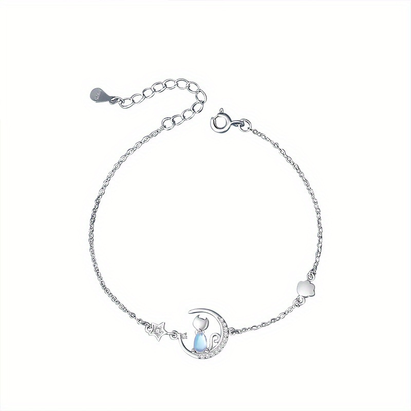 Bracciale Gatto con Palla in Argento 925 e Pietra di Luna