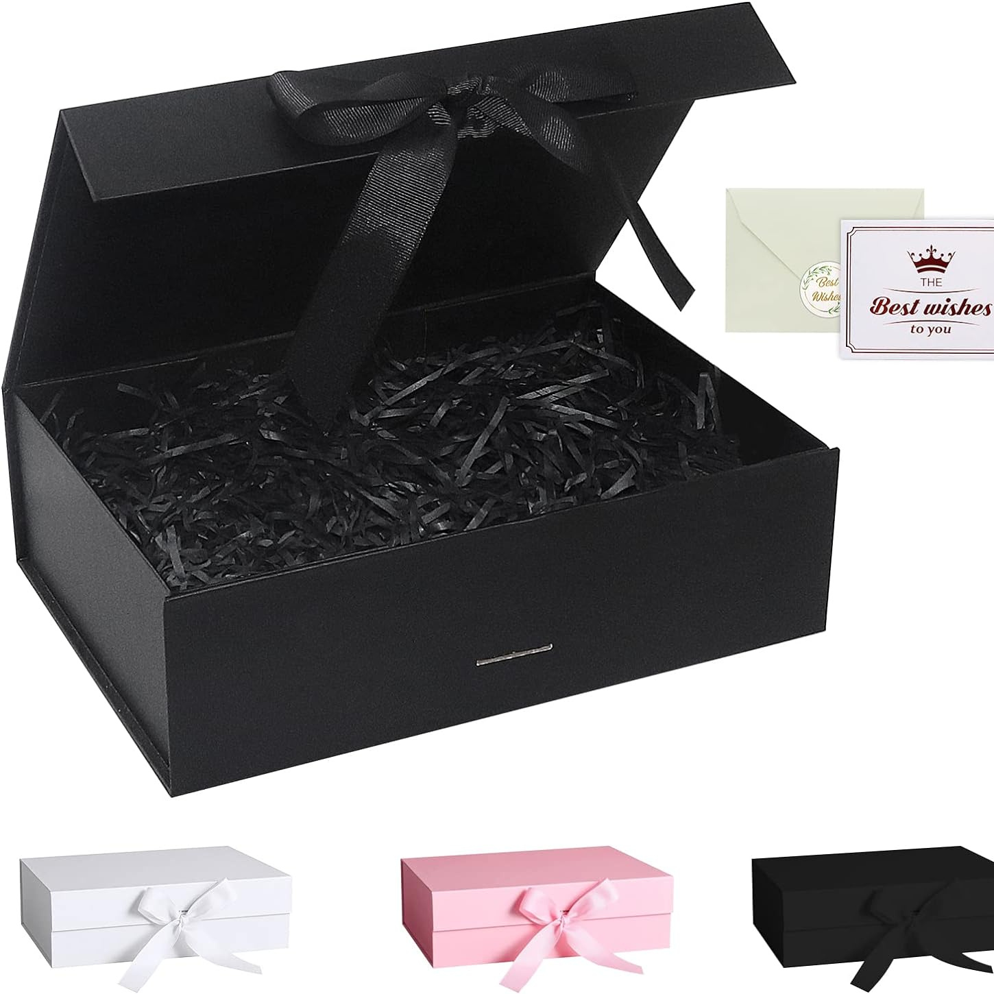 Caja de regalo negra grande, 12 x 8 x 4.5 pulgadas, caja de regalo grande  con cinta, caja de regalo negra con tapa de cierre magnético, caja de