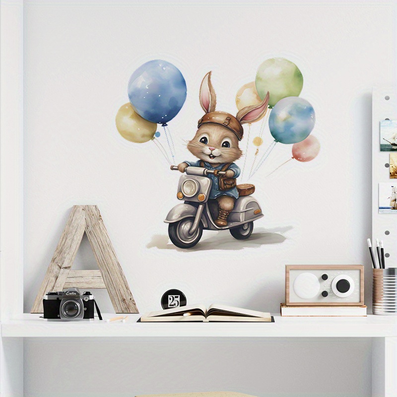 Autocollant Mural Enfant Lapin Vélo