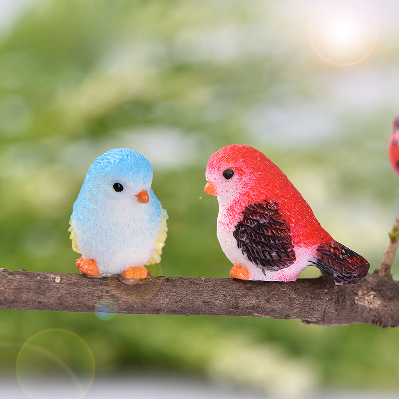 Oiseau en résine, Figurines d'oiseaux de jardin 4 pièces, Figurine