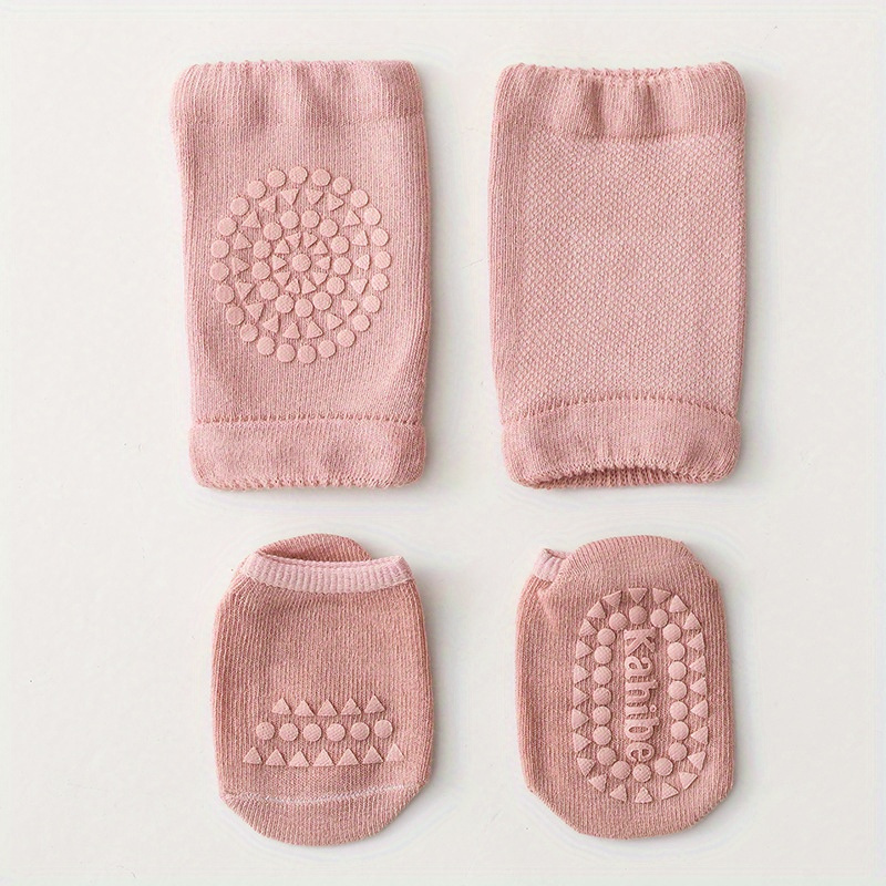 Image of 2-piece Set Newborn Cute Cartoon Children's Knee Pads Baby Floor Socks Set, Toddler Anti-slip Crawling Sports Pads Set