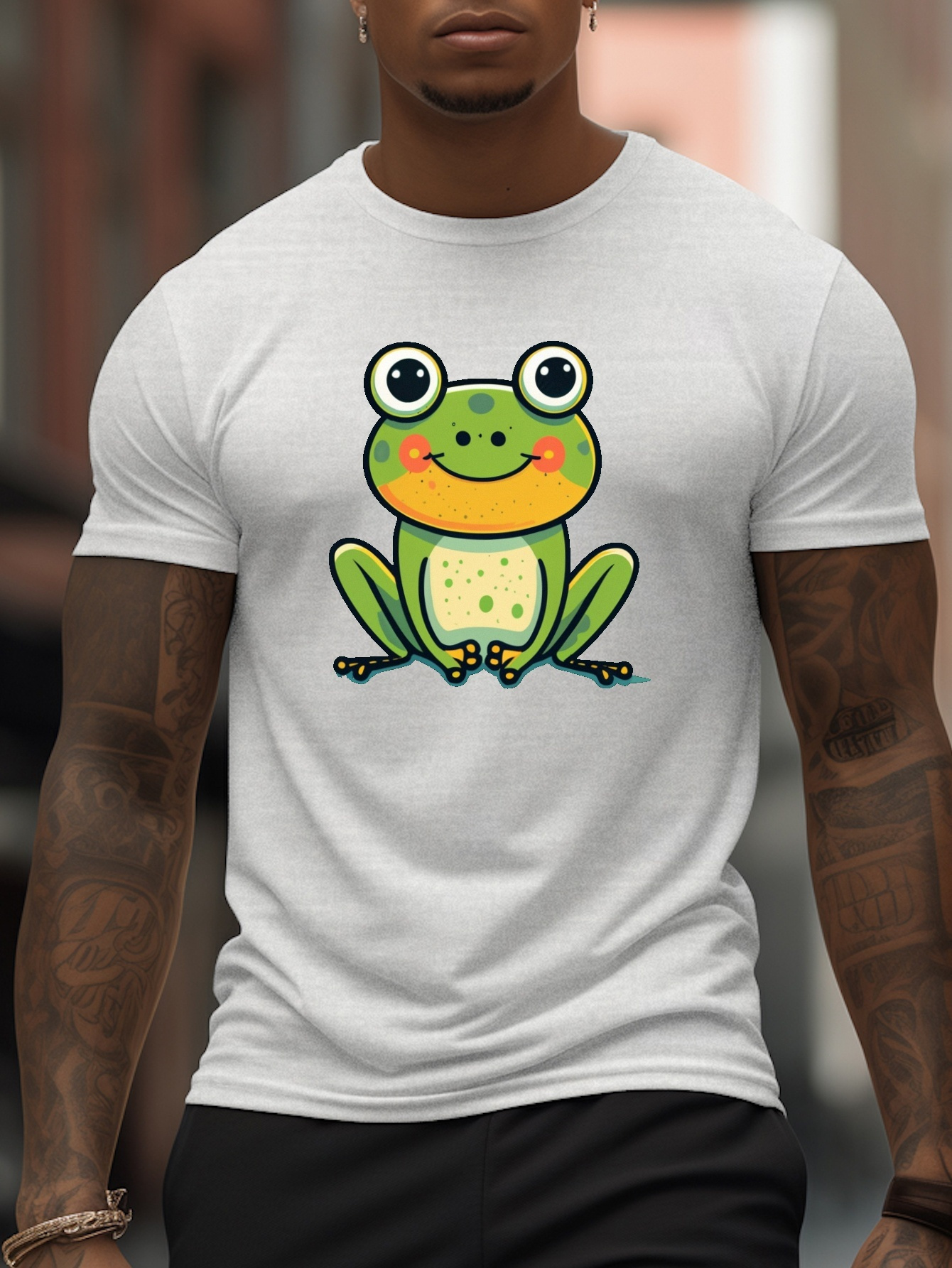 Cute Frog Pattern Tee Summer Men's Casual Cotton T-shirt For St