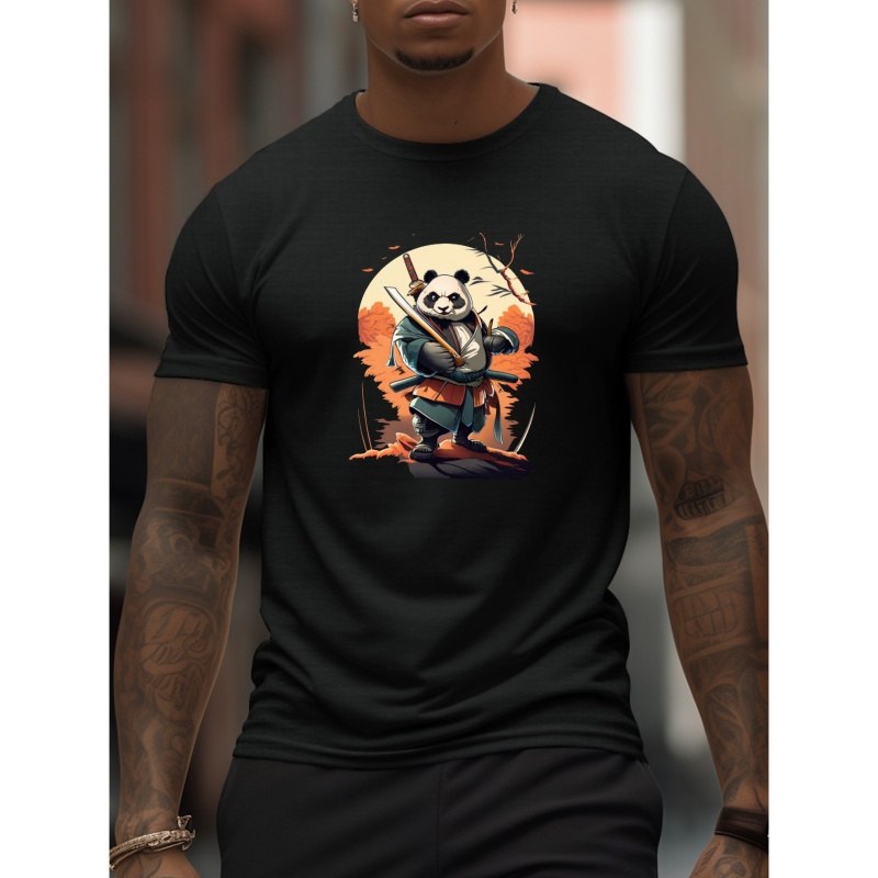 

Panda Samurai Print T Shirt, Tees For Men, Casual Short Sleeve T-shirt For Summer