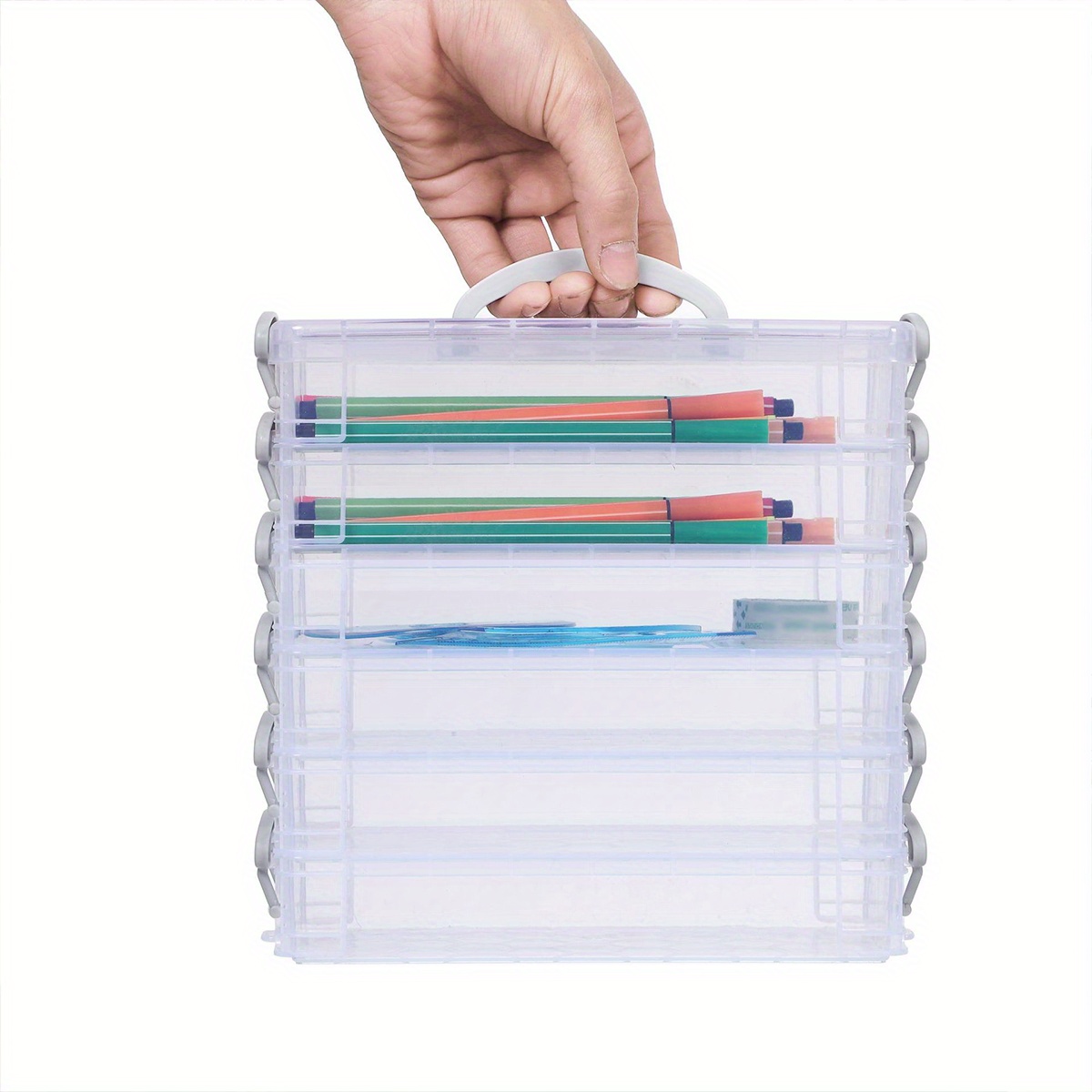 1pc Portable Plastic Divided Storage Box With Handle For Art Tools,  Classroom Supplies, Desk Organizer, Random Color