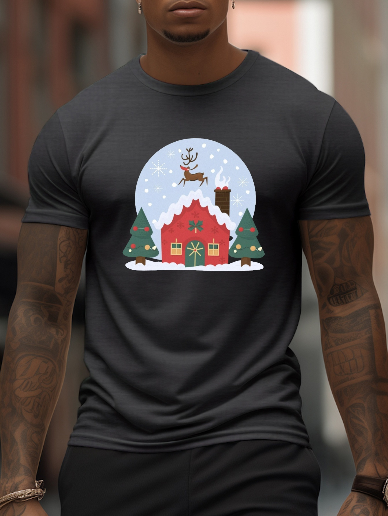 Impresión Hombre Navidad Camiseta Manga Larga Cuello Redondo - Temu Chile