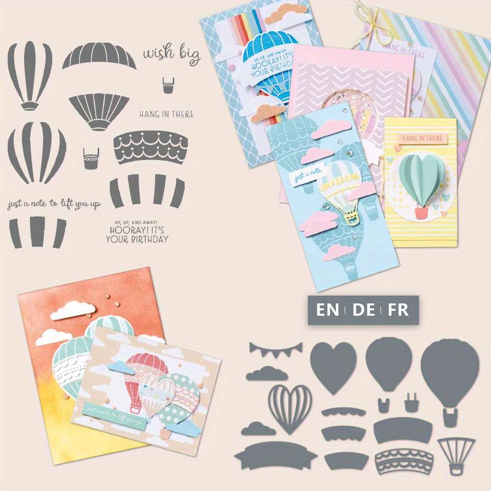  Hot Air Balloon Clear Stamps and Dies Set for DIY Card Making,  Clear Rubber Stamps and Dies for Card Sets for Crafting, DIY Scrapbooking Card  Making Tools