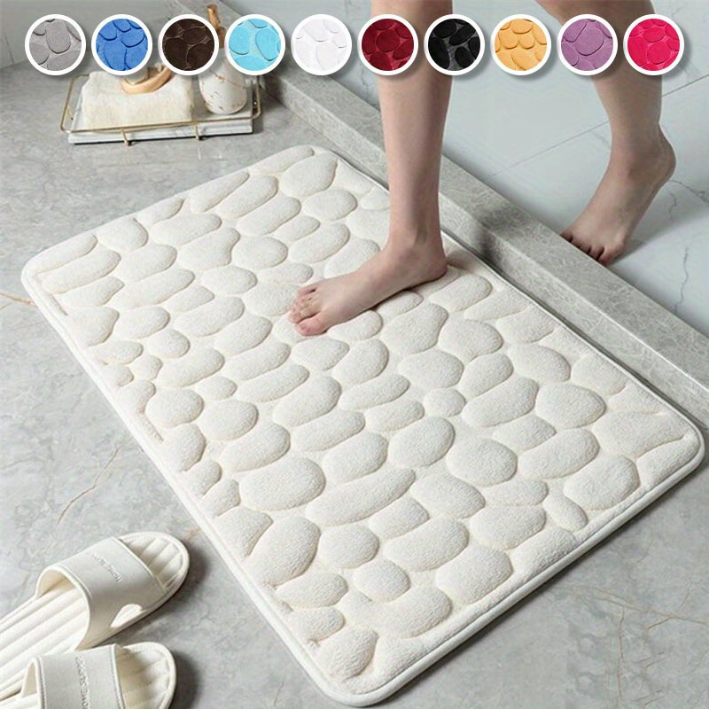 1pc cobblestone pattern bath rug soft non slip quick dry bath mat water absorbent shower carpet for home bathroom machine washable polyester bathroom accessories decor details 8