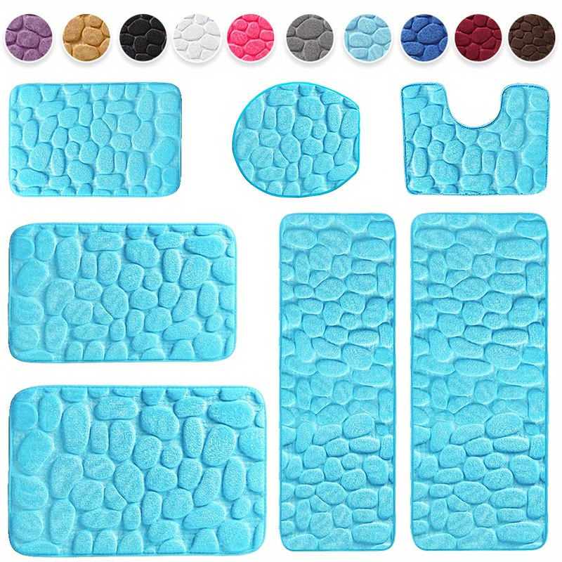 1pc cobblestone pattern bath rug soft non slip quick dry bath mat water absorbent shower carpet for home bathroom machine washable polyester bathroom accessories decor details 9