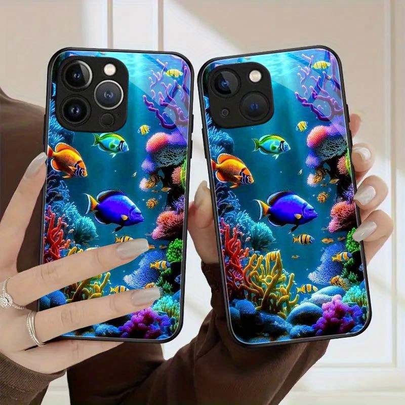 

Underwater World Fashion Dazzling Phone Case Glass Back Cover For Iphone 15 Pro Max 15 Plus Iphone 14 Pro Max 14 Plus 13 Pro Max 12 Pro Max 11 Pro Max