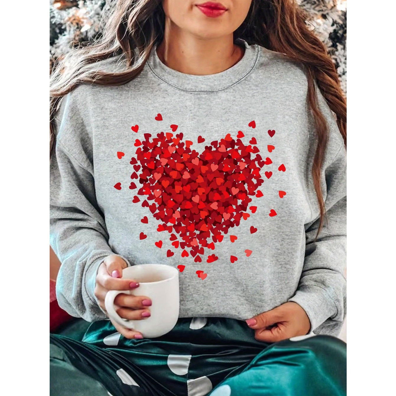 

Heart Print Pullover Sweatshirt, Casual Long Sleeve Crew Neck Sweatshirt, Women's Clothing