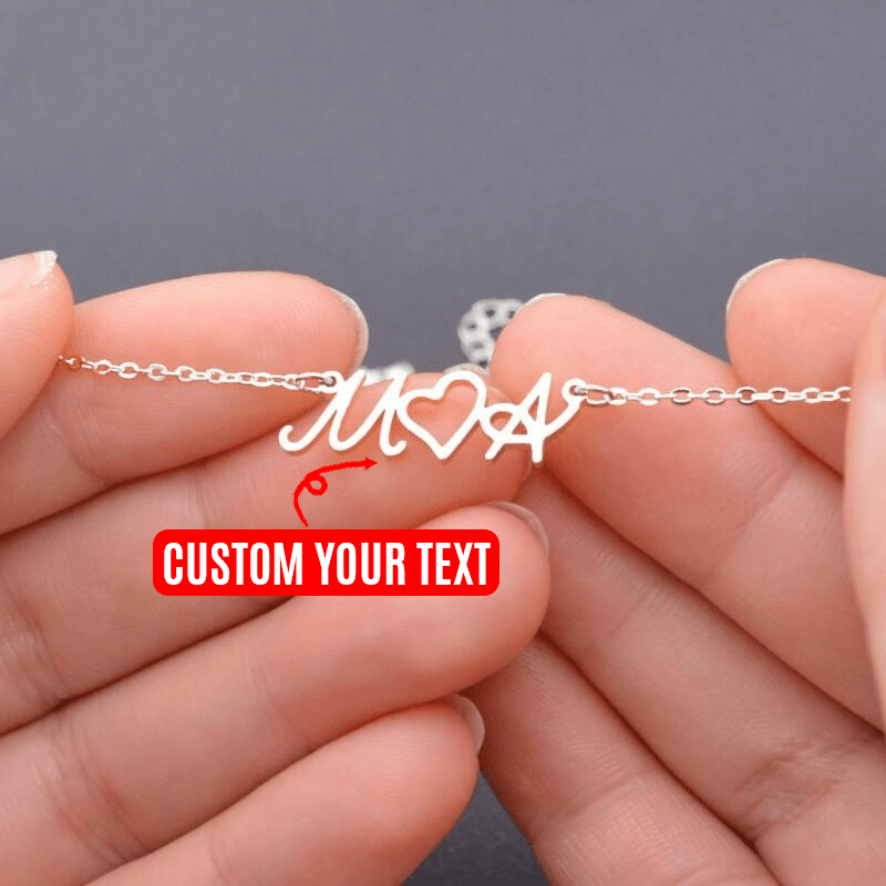 Personalized Double Initials Necklace Two Initials Necklace Initials Necklace With Heart Gifts For Mom