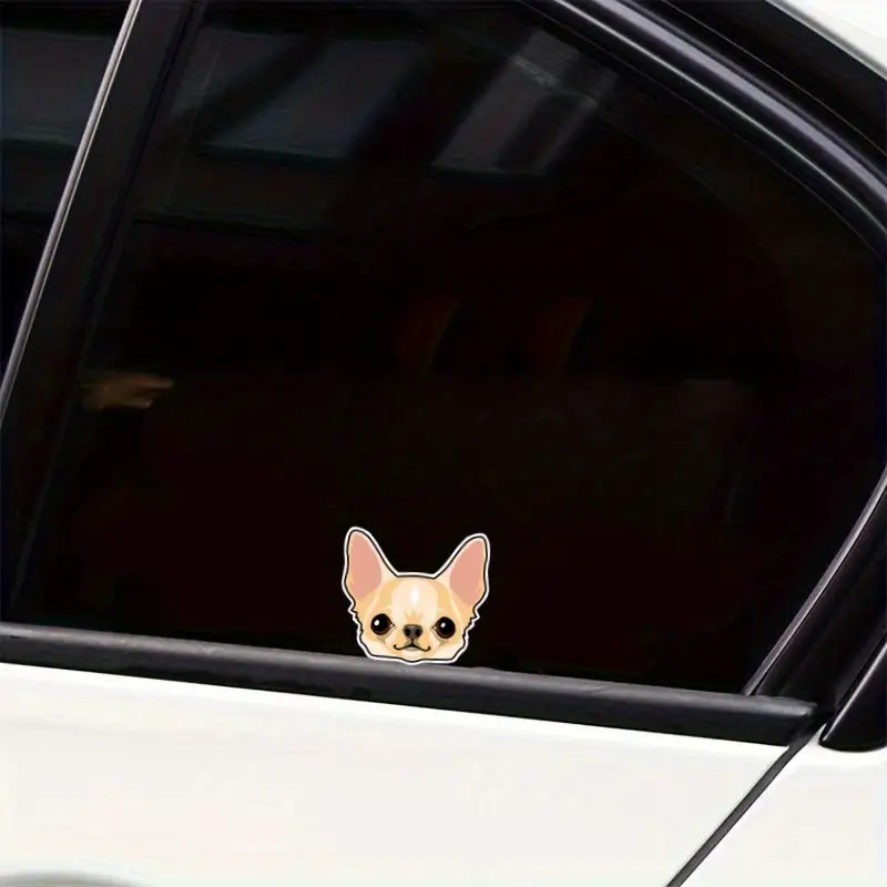 Chhuahua Car Wndow Decal, Peekng Long-hared Cartoon Dog Head Face Chhuahua Car Wndow Decal, Peekng Long-hared Cartoon Dog Head Face