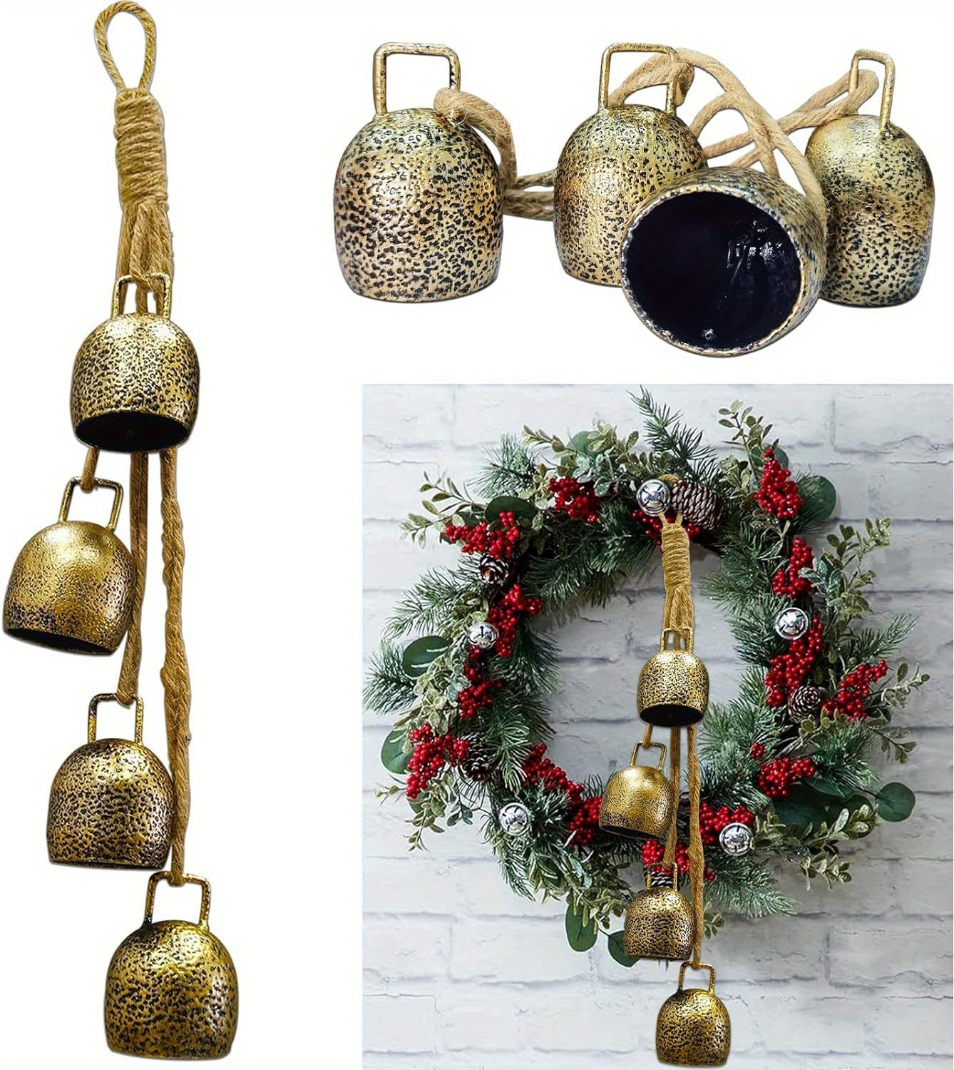 Lolmot Iron Hanging Cow Bells Christmas Artwork Vintage Style