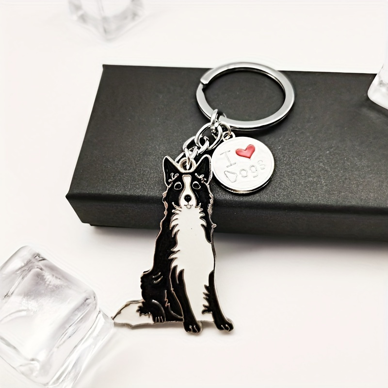 Border Collie Shaped Key Ring Key Chain - Cute Bag Purse Pendant Gift