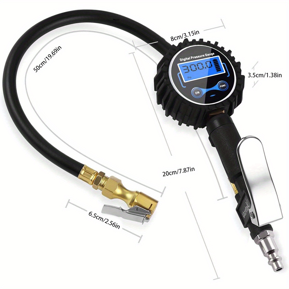 Car Tire Pressure Gauge 220 Psi Tire Inflator With Valve Core Tool