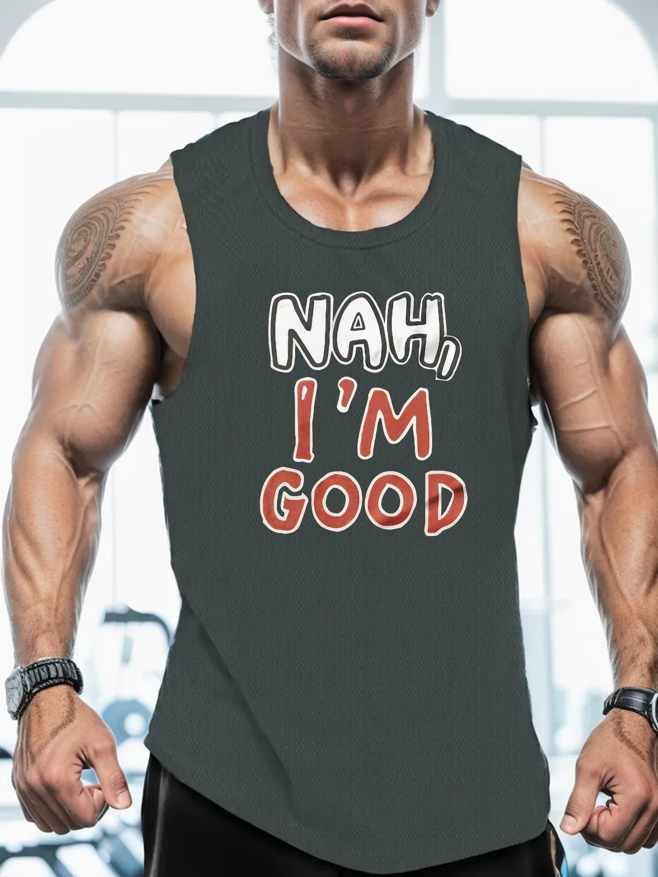 Nah 'm Good Print Men's Graphic Design Tank Top Casual Comfy - Temu