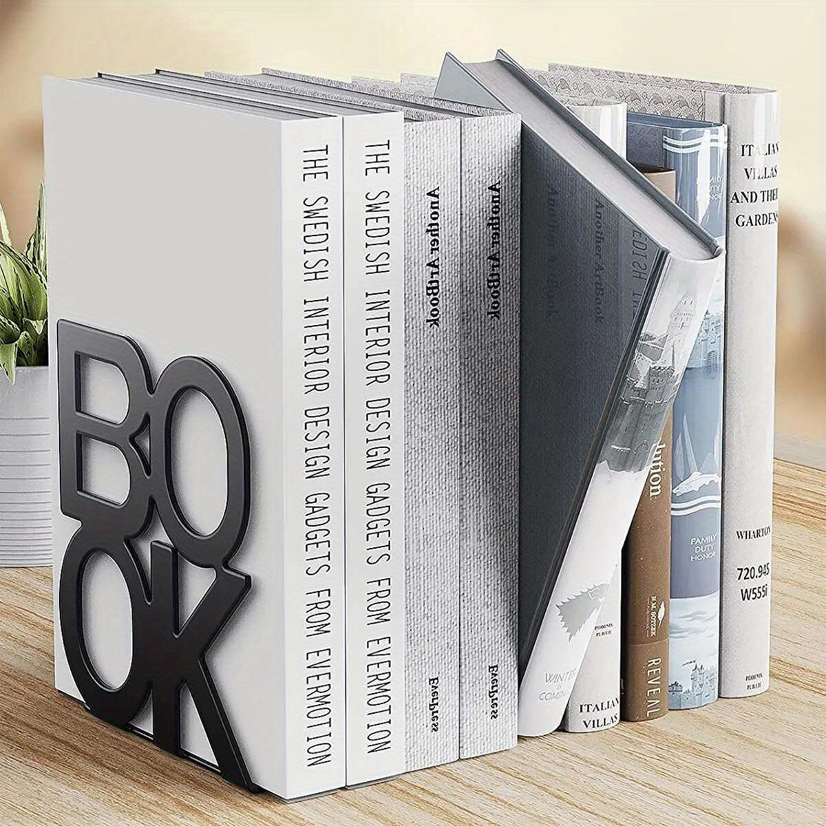 2pcs pair book letter shaped bookend metal desktop office bookends board retractable student book holder retro minimalist book rests for home room living room office bookshelf decor christmas valentines day new year gift details 0
